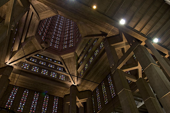 Low angle view of Saint-Joseph church's steeple - France/Normandy - Le Havre - December 2005 - Architecture